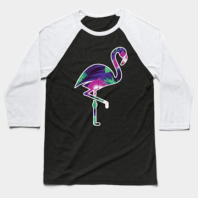 Tropical Flamingo Floral Purple Baseball T-Shirt by dukito